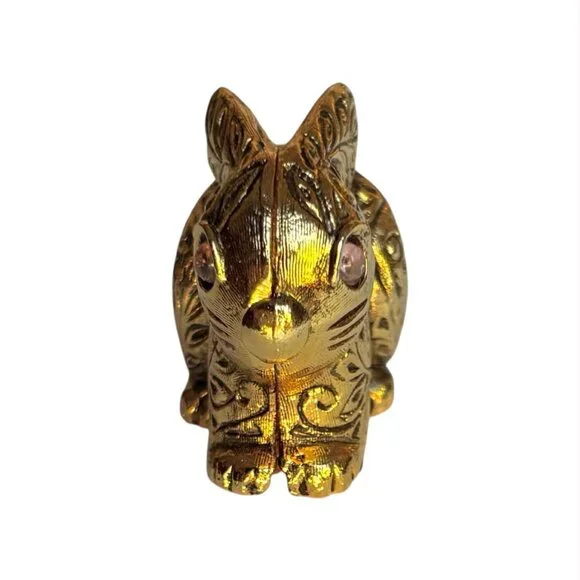 Vintage Max Factor Bunny Rabbit Solid Perfume Aquarius Gold Tone Metal Compact - Picture 3 of 10